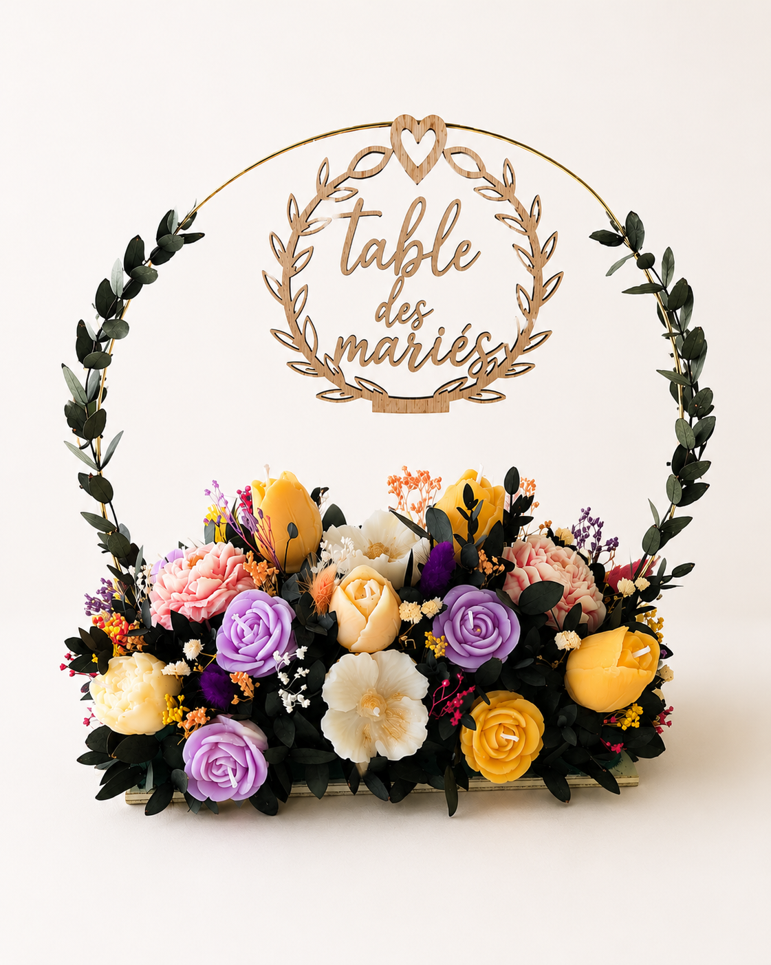 Centre de table des mariés – Composition florale élégante