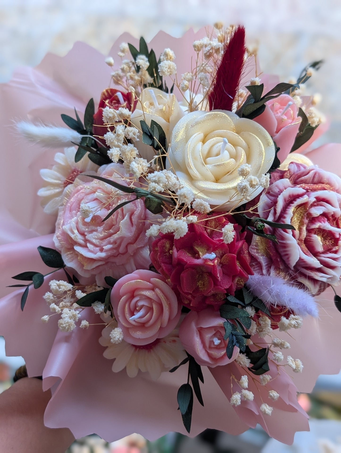 Bouquet de bougies rose amour