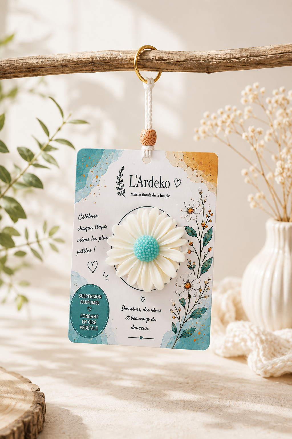 Suspension Turquoise Fleur de coton – Chaque étape compte